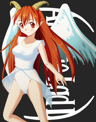  akura_(arc_the_lad) arc_the_lad arc_the_lad_ii blush breasts demon_girl female horns long_hair red_hair solo wings 