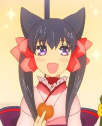  animal_ears animated animated anime_screenshot bow cookie female food fox_ears hair_ribbon hairbow japanese_clothes kimono lowres oerba_yun_fang otome_youkai_zakuro purple_eyes ribbon solo twintails zakuro_(otome_youkai_zakuro) 