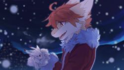  ambiguous_gender anthro blurred_background cheek_tuft clothed clothing dragon duo ears_back facial_tuft fangs feral fur furred_dragon furred_scalie hair hi_res holding_another kutto kuttoyaki male mythological_creature mythological_scalie mythology neck_tuft open_mouth orange_eyes orange_hair outside pivoted_ears red_clothing red_topwear scalie short_hair sleeping teeth topwear tuft white_body white_fur yellow_body yellow_fur 