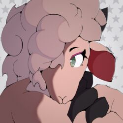  1:1 anthro betty_sheep_(smokedsoul35) bovid caprine digital_media_(artwork) domestic_sheep female fur hair hi_res horn mammal nude pose sheep simple_background smokedsoul35 solo standing text wool_(fur) 