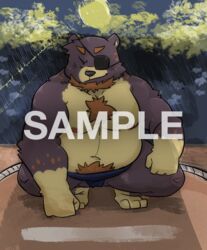  2019 anthro asian_clothing bear belly clothing distracting_watermark dohyo east_asian_clothing fighting_ring humanoid_hands japanese_clothing male mammal mawashi moobs navel night nipples outside overweight overweight_anthro overweight_male solo sumo sumo_ring text tiri_mama watermark 