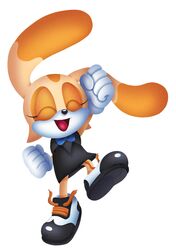  2019 alternate_costume anthro black_clothing black_dress black_footwear black_shoes bow_tie clarissa_arts closed_eyes clothing cream_the_rabbit digital_media_(artwork) dress female fist footwear fur gloves handwear hi_res jumping lagomorph leporid mammal on_model open_mouth open_smile orange_body orange_fur rabbit sega shoes simple_background smile solo sonic_the_hedgehog_(series) tan_body tan_fur thin_calves thin_legs thin_thighs white_background 