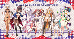  6+girls ;d ahoge anastasia_(fate) anastasia_(swimsuit_archer)_(fate) anastasia_(swimsuit_archer)_(third_ascension)_(fate) animal_ears arm_up armlet ass_visible_through_thighs bare_shoulders bikini bird black_bikini black_gloves black_hair black_legwear black_shorts blue_bikini blue_eyes blue_hair blue_shorts blush body_markings boots bracelet braid braided_ponytail breasts brown_footwear brown_hair brown_jacket buckle caenis_(fate) caenis_(swimsuit_rider)_(fate) caenis_(swimsuit_rider)_(first_ascension)_(fate) card charlotte_corday_(fate) charlotte_corday_(swimsuit_caster)_(fate) charlotte_corday_(swimsuit_caster)_(third_ascension)_(fate) cleavage closed_eyes coffee_mug collarbone commentary_request confetti cropped_jacket cup dark-skinned_female dark_skin doll dove drinking_glass earrings eyewear_on_head fate/grand_order fate_(series) fingerless_gloves fishnet_legwear fishnets flower food frills fruit full_body glasses gloves goggles goggles_on_head green_bikini green_headwear green_vest grey_eyes grey_hair gun hair_flower hair_ornament hair_over_one_eye hair_ribbon hairband haori hat headphones headphones_around_neck highres holding holding_gun holding_weapon hood hooded_vest hoodie hug innertube jacket japanese_clothes jewelry kama_(fate) kama_(swimsuit_avenger)_(fate) kama_(swimsuit_avenger)_(second_ascension)_(fate) kneehighs large_breasts lemon lemon_slice leonardo_da_vinci_(fate) leonardo_da_vinci_(rider)_(fate) leonardo_da_vinci_(swimsuit_ruler)_(fate) long_hair long_sleeves looking_at_viewer lotus magician medium_breasts melon_soda miniskirt mug multicolored_hair multiple_girls navel necklace off_shoulder okita_souji_(fate) okita_souji_alter_(swimsuit_saber)_(fate) okita_souji_alter_(swimsuit_saber)_(second_ascension)_(fate) one_eye_closed open_clothes open_jacket open_mouth pantyhose parted_bangs pendant playing_card ponytail puffy_long_sleeves puffy_short_sleeves puffy_sleeves red-framed_eyewear red_eyes red_hair red_legwear red_ribbon rengoku_(fate) rengoku_(second_ascension)_(fate) ribbon sakura_tsubame sandals sei_shounagon_(fate) sei_shounagon_(swimsuit_berserker)_(fate) shoes short_shorts short_sleeves shorts sidelocks skirt small_breasts smile sneakers socks standing standing_on_one_leg star_(symbol) star_necklace steam sunglasses swim_ring swimsuit tassel thigh_strap thighhighs thighs tongue tongue_out top_hat twintails very_long_hair vest visor_cap viy_(fate) weapon white_bikini white_hair white_jacket wide_sleeves 