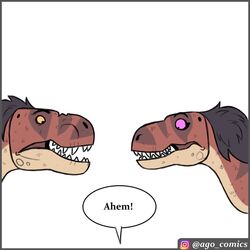  1:1 ambiguous_gender dialogue dinosaur duo english_text extinct feral open_mouth pet_foolery prehistoric_species reptile roxy_the_t-rex scalie sharp_teeth speech_bubble teeth text theropod tyrannosaurid tyrannosauroid tyrannosaurus tyrannosaurus_rex 