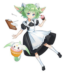  :t absurdres animal_ears apron black_dress black_footwear bow cherry closed_mouth commentary crying crying_with_eyes_open cupcake dress eating female food fork fruit green_hair hair_ornament hat highres holding kneehighs laon league_of_legends long_hair looking_at_viewer lulu_(league_of_legends) magical_girl maid maid_apron plate puffy_short_sleeves puffy_sleeves purple_hair shoes short_hair short_sleeves simple_background smile socks standing standing_on_one_leg star_guardian_(league_of_legends) star_guardian_lulu star_guardian_pet tears two_side_up white_apron white_background white_legwear yordle 