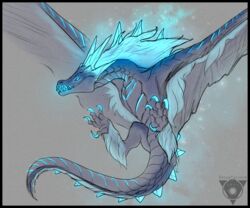  2021 ambiguous_gender auroth_the_winter_wyvern avoid_posting black_border blue_eyes border claws digital_media_(artwork) dota dragon dreamtheorem european_mythology feral hi_res horn mythological_creature mythological_scalie mythology scalie simple_background solo tail western_dragon wyvern 