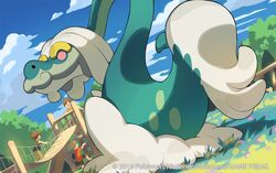  dragon drampa flower fur furred_dragon furred_scalie garden generation_7_pokemon group mythological_creature mythological_scalie mythology naoki_saito nintendo official_art plant pokemon pokemon_(species) pokemon_tcg scalie solo_focus 