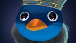  2022 anthro avian beak bird black_eyes blue_body cape clothing crown digital_drawing_(artwork) digital_media_(artwork) feral headgear hi_res illumination_entertainment king_penguin_(smbm) krossan_(artist) lineless male mario_bros multicolored_body nintendo orange_beak penguin penguin_(mario) solo terrified_noot_noot the_super_mario_bros_movie 