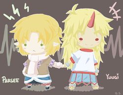  bad_deviantart_id bad_id banned_artist blonde_hair chibi green_eyes holding_hands hoshiguma_yuugi littleshrimp mizuhashi_parsee multiple_girls red_eyes scarf touhou 