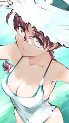  bad_id bad_pixiv_id blush breasts brown_eyes brown_hair cleavage female from_above glasses hoshina_tomoko long_hair looking_at_viewer medium_breasts mike156 smile solo to_heart to_heart_(series) 