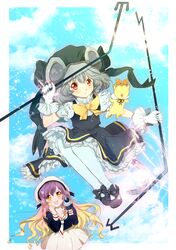  bad_id bad_pixiv_id banned_artist camcorder cardcaptor_sakura cosplay crossover daidouji_tomoyo daidouji_tomoyo_(cosplay) dowsing_rod gloves gradient_hair grey_hair hat hijiri_byakuren kero kero_(cosplay) kinomoto_sakura kinomoto_sakura_(cosplay) multicolored_hair multiple_girls nazrin pantyhose parody poko_(mammypoko) red_eyes school_uniform serafuku skirt tomoeda_elementary_school_uniform toramaru_shou touhou white_gloves white_hat yellow_eyes 