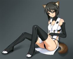  armedshipyard black_hair black_legwear black_panties breasts commentary_request female hand_on_own_stomach japanese_clothes kuroe_ayaka panties short_hair small_breasts solo strike_witches_zero underwear world_witches_series 