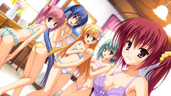  5girls :o angry ass bare_legs blonde_hair blue_eyes blue_hair bra breast_hold breasts cleavage covering_privates dutch_angle frilled_panties frills game_cg green_eyes hairband highres kanemoto_akari kobuichi kunihiro_hinata leaning_forward legs lingerie long_hair looking_at_viewer looking_back medium_breasts multiple_girls muririn nagamitsu_maya noble_works open_mouth panties pink_hair ponytail purple_eyes red_hair sanjou_makoto short_hair side_ponytail skinny small_breasts tsukiyama_sena twintails underwear underwear_only very_long_hair 