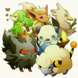  farfetch&#039;d flareon hcsb lowres mareep mijumaru nintendo oshawott pokabu pokemon tsutaaja zorua 