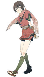  arms_behind arms_behind_back brown_eyes brown_hair female female fingerless_gloves gensou_suikoden gensou_suikoden_i gensou_suikoden_ii gidayu gloves kasumi_(suikoden) sandals scarf short_hair simple_background solo suikoden suikoden_i suikoden_ii 