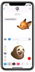  2017 animoji apple_inc. bovid bovine canid canine cellphone chief_bogo disney electronics emoji english_text flash_slothmore fox fur gidora_(artist) horn iphone judy_hopps lagomorph leporid male mammal nick_wilde orange_body orange_fur phone pilosan rabbit sloth smartphone text texting three-toed_sloth xenarthran zero_pictured zootopia 