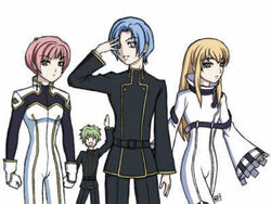  4boys artist_request ashford_academy_school_uniform bodysuit c.c. c.c._(cosplay) code_geass cosplay kouno_tooru kururugi_suzaku kururugi_suzaku_(cosplay) lelouch_vi_britannia lelouch_vi_britannia_(cosplay) lowres male_focus multiple_boys princess_princess school_uniform shihoudani_yuujirou straitjacket white_bodysuit yutaka_mikoto 