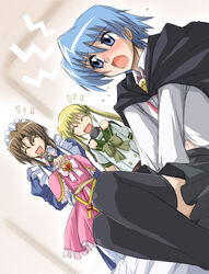  1boy 2girls artist_request ayasaki_hayate blush brooch cosplay crossdressing dutch_angle forced_dressing futari_wa_precure hayate_no_gotoku! heart heart_brooch jewelry kugimiya_rie louise_francoise_le_blanc_de_la_valliere louise_francoise_le_blanc_de_la_valliere_(cosplay) maria_(hayate_no_gotoku!) multiple_girls precure sanzen&#039;in_nagi shakugan_no_shana shiny_luminous shiny_luminous_(cosplay) tanaka_rie thighhighs voice_actor_connection zero_no_tsukaima 