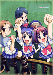  5girls amamiya_manami bow etou_mei gakuen_utopia_manabi_straight! hubrael inamori_mika massugu_go multiple_girls odori_momoha photoshop_(medium) pink_bow plaid plaid_skirt school_uniform seiou_gakuen_school_uniform serafuku skirt uehara_mutsuki 