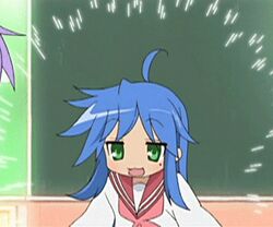  2girls :3 ahoge animated animated anime_screenshot blue_hair chalkboard classroom double_horizontal_stripe flat_chest green_eyes hiiragi_kagami imageboard_desourced indoors izumi_konata jitome jumping long_hair long_sleeves looking_at_another lowres lucky_star mole mole_under_eye multiple_girls neckerchief non-web_source open_mouth out_of_frame outstretched_arms outstretched_hand paffendorf pink_neckerchief purple_hair red_sailor_collar ryouou_school_uniform sailor_collar school_uniform serafuku shirt sleeve_cuffs solo_focus upper_body very_long_hair waving_arms white_shirt 