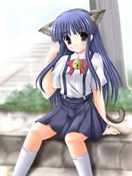  aikawa_fuugetsu animal_ears blue_hair cat_ears female furude_rika higurashi_no_naku_koro_ni long_hair solo 