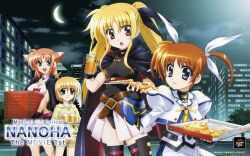  arf fate_testarossa mahou_shoujo_lyrical_nanoha mahou_shoujo_lyrical_nanoha_the_movie_1st pizza takamachi_nanoha yuuno_scrya 