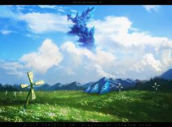  bad_id bad_pixiv_id cloud day fantasy field letterboxed mountain no_humans outdoors pinwheel pixiv_fantasia pixiv_fantasia_4 scenery sky tent windmill yoshiku_(oden-usagi) 