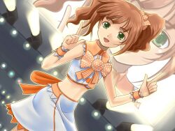  brown_hair commentary_request dutch_angle female green_eyes idolmaster idolmaster_(classic) long_hair muhi11234 solo sweet_break_girl_(idolmaster) takatsuki_yayoi twintails 