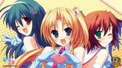  3girls amatsu_touko blush hinata_mutsuki marginal_skip wink 