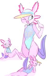  1cuntboy andromorph anthro anthrofied ass axo_(fortnite) axolotl bathing_suit clothed comic cuntboy fortnite genderswap genderswap_(mti) girly happy looking_back open_mouth rule_63 seductive sfc shirt smiling solo swimsuit swimwear 