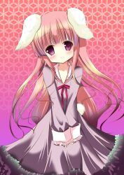  absurdres animal_ears commentary_request dress female hakamada_hinata highres kazuta_(kazutan62) long_hair no_nose pink_eyes pink_hair rabbit_ears rabbit_tail rou-kyuu-bu! sleeves_past_wrists smile solo tail very_long_hair 