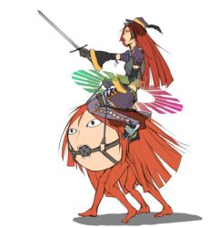  1boy ball_gag bridle gag gagged gozen male_focus namine_ritsu otoko_no_ko riding shiteyan&#039;yo solo sword utau weapon 