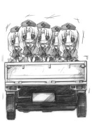  5girls :&lt; braid chibi clone greyscale hat izumi_yukiru lolicon monochrome motor_vehicle multiple_girls source_request touhou truck yagokoro_eirin 