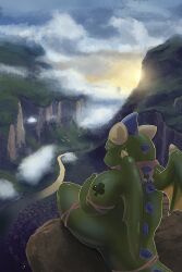  ambiguous_gender anthro avian better_version_at_source bird bridge brokenwing city cloud dragon hi_res lando landscape mythological_creature mythological_scalie mythology river scalie scenic_view solo sunset wings 