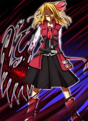  alternate_costume bad_id bad_pixiv_id blazblue blonde_hair cosplay female heterochromia necktie photoshop_(medium) ragna_the_bloodedge ragna_the_bloodedge_(cosplay) ribbon rumia solo touhou ueda_eiji vest 