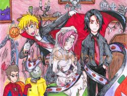  aburame_shino black_eyes black_hair blonde_hair blue_eyes cosplay dead_bride deviantart e-vay_(artist) gerald_way halloween naruto pumpkin sakura_haruno spiderman statue teal_eyes uchiha_sasuke uzumaki_naruto vampire 