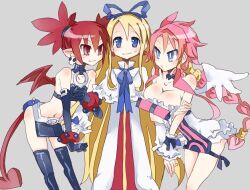  artina bat_wings blonde_hair blue_eyes breasts disgaea disgaea_4 etna flat_chest flonne koppen long_hair lowres makai_senki_disgaea_4 pink_hair red_eyes red_hair tail volcano_(disgaea) vulcanus_(disgaea_4) wings 