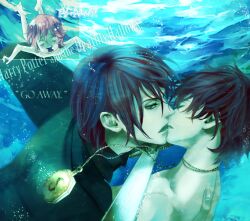  3boys asphyxiation brown_hair closed_eyes drowning english harry_james_potter harry_potter jewelry kissing locket male male_focus multiple_boys necklace nude numeri_(pixiv) orange_hair pendant red_eyes ron_weasley strangling strangulation surprised swimming sword tom_marvolo_riddle underwater water weapon yaoi 