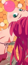  ass bad_id bad_pixiv_id bikini blowing_bubbles chewing_gum female green_eyes inaba_taiju long_hair looking_back original pink_hair solo swimsuit 