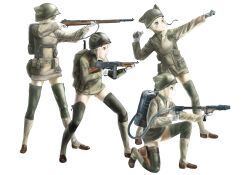  4girls animal_ears backpack bad_id bad_pixiv_id bag copyright_request explosive flamethrower gloves grenade gun helmet holster m1_garand mars_expedition military military_uniform multiple_girls no_pants on_one_knee panties pantyshot photoshop_(medium) rifle standing submachine_gun thighhighs thompson_submachine_gun underwear uniform weapon world_war_ii y_(khakiyawn) 