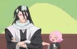  1boy animated animated animated bleach eating female food kuchiki_byakuya kusajishi_yachiru lowres screencap 