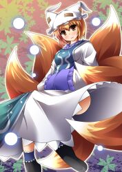  animal_ears blonde_hair breasts commentary_request female fox_ears fox_tail hat highres liya medium_breasts photoshop_(medium) solo tail touhou yakumo_ran yellow_eyes 