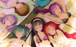  6+girls ahoge armpits arms_behind_back arms_behind_head bikini black_bikini black_hair black_ribbon braid breasts brown_hair casual_one-piece_swimsuit cleavage closed_eyes eyebrows game_cg green_hair hair_ornament hair_ribbon highres ichinose_ayumu irotoridori_no_sekai kisaragi_mio_(irotoridori_no_sekai) long_hair medium_breasts minami_kana_(irotoridori_no_sekai) multiple_girls natsume_suzu one-piece_swimsuit open_mouth outdoors ponytail purple_bikini purple_hair red_hair ribbon shida_kazuhiro shikishima_kyou side-tie_bikini_bottom sideboob sleeping small_breasts swimsuit toumine_tsukasa underboob white_bikini white_one-piece_swimsuit 