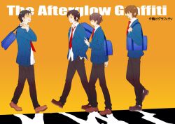  bag brown_hair koizumi_itsuki kunikida kyon male male_focus school_uniform short_hair suzumiya_haruhi_no_yuuutsu taniguchi uniform walking 