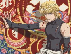  blonde_hair blood cigarette genjyo_sanzo male male_focus saiyuki smoking solo 