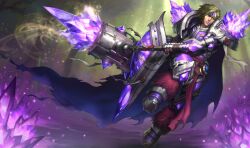  brown_hair charge crystal gem hammer heroic league_of_legends pose shield taric taric_gemknight 