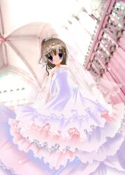  bad_id bad_pixiv_id blue_eyes blush brown_hair dress elbow_gloves female frills gloves himemiya_niina lace long_hair original solo wedding_dress 