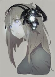  blue_eyes brown_eyes brown_hair commentary_request female glowing glowing_eyes headphones machine multicolored_eyes oguchi original partial_commentary solo 