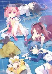  5girls akemi_homura akemi_homura_(magical_girl) bad_id bad_pixiv_id beret black_hair blonde_hair blue_eyes blue_hair bow cape drill_hair gloves hair_ornament hair_ribbon hairband hairbow haruse_hiroki hat kaname_madoka kaname_madoka_(magical_girl) long_hair lying magical_girl mahou_shoujo_madoka_magica mahou_shoujo_madoka_magica_(anime) miki_sayaka miki_sayaka_(magical_girl) multiple_girls pink_eyes pink_hair ponytail red_eyes red_hair ribbon sakura_kyoko sakura_kyoko_(magical_girl) short_hair short_twintails thighhighs tomoe_mami tomoe_mami_(magical_girl) twintails yellow_eyes 