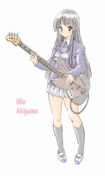  akiyama_mio bad_id bad_pixiv_id bass_guitar black_hair blazer bluez female full_body instrument jacket k-on! kneehighs long_hair sakuragaoka_high_school_uniform school_uniform shoes simple_background skirt socks solo uniform uwabaki 